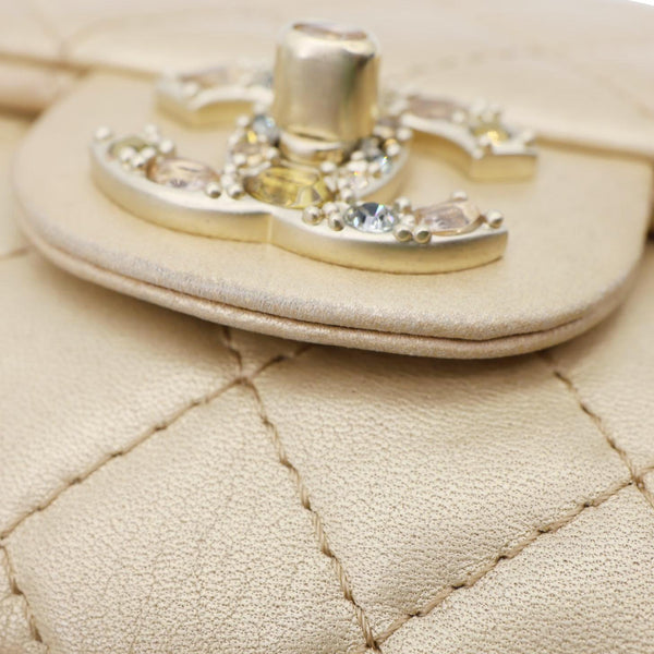 CHANEL Precious Jewel Single Flap Jumbo Leather Shoulder Bag Gold