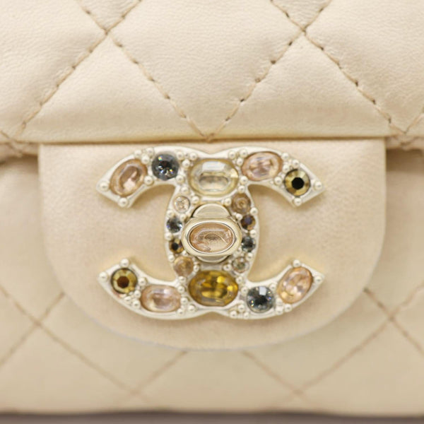 CHANEL Precious Jewel Single Flap Jumbo Leather Shoulder Bag Gold
