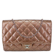 CHANEL Classic Flap Quilted Striated Patent Leather Shoulder Bag Bronze