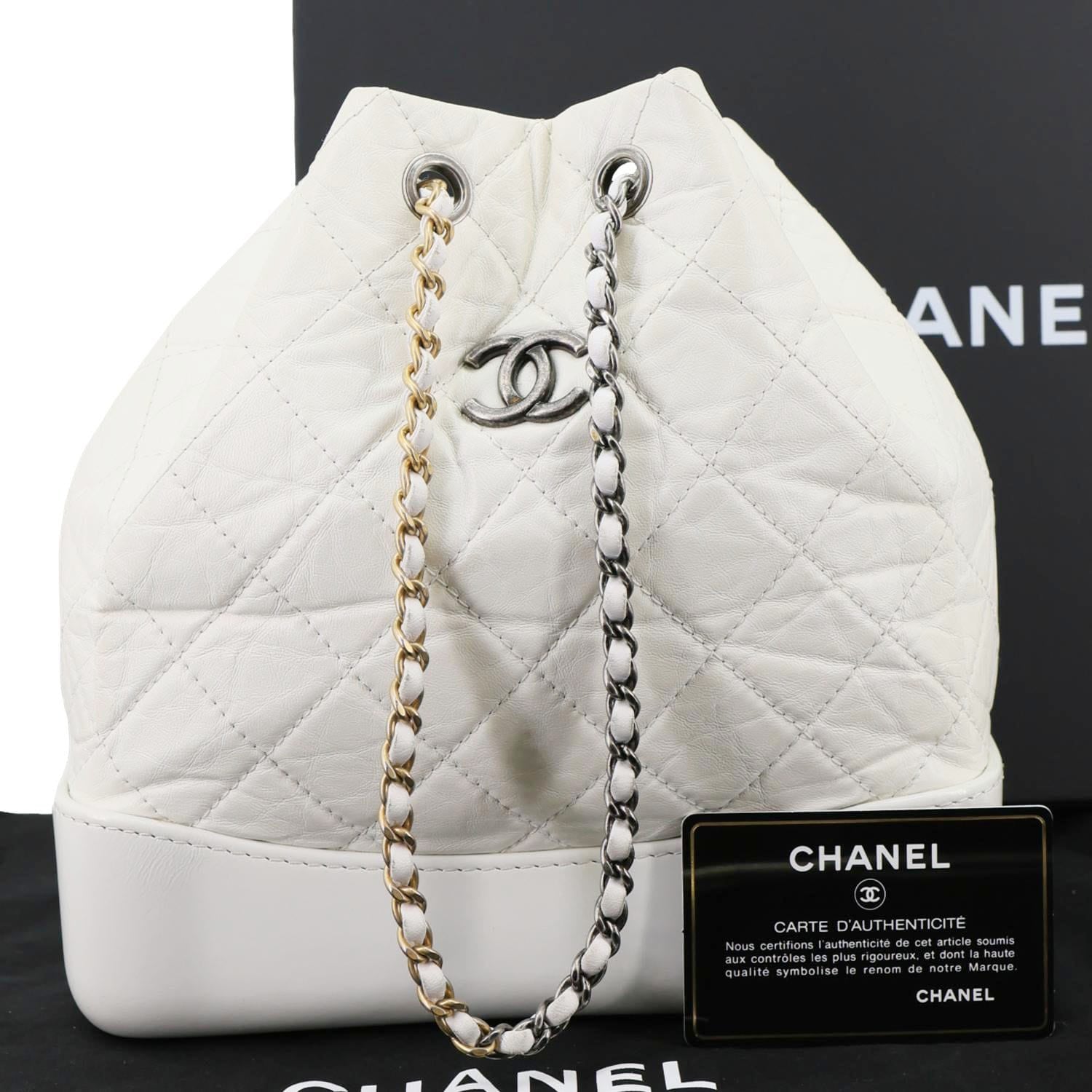 CHANEL Gabrielle Small Quilted Aged Calfskin Leather Backpack Bag Whit