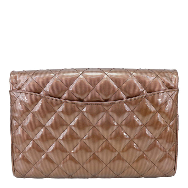 CHANEL Classic Flap Quilted Striated Patent Leather Shoulder Bag Bronze