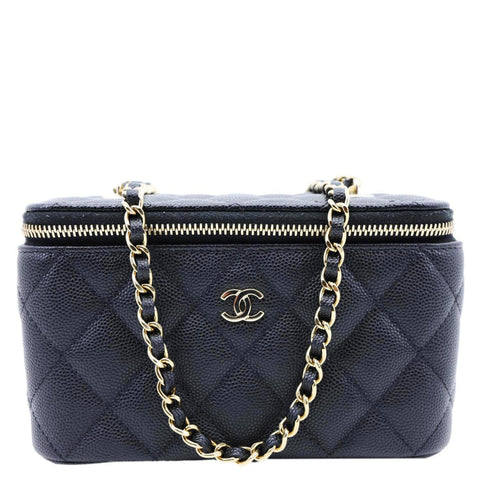 CHANEL Classic Small Quilted Caviar Leather Chain Vanity Case Black