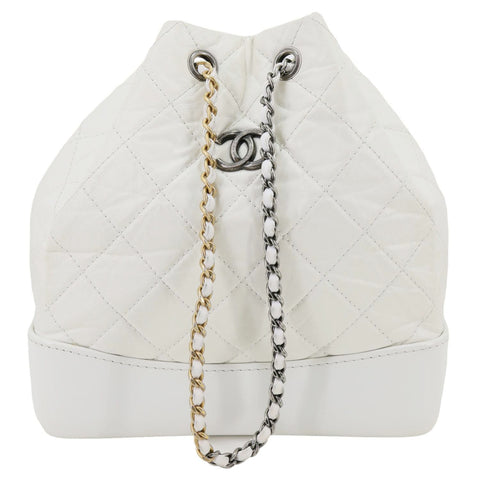 CHANEL Gabrielle Small Quilted Aged Calfskin Leather Backpack Bag White