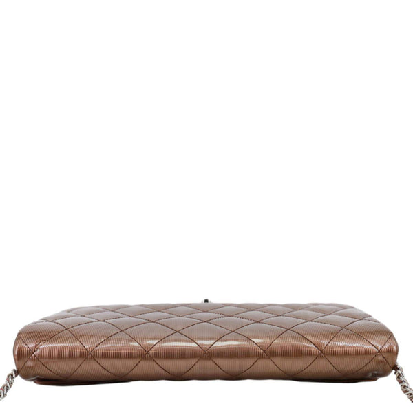 CHANEL Classic Flap Quilted Striated Patent Leather Shoulder Bag Bronze