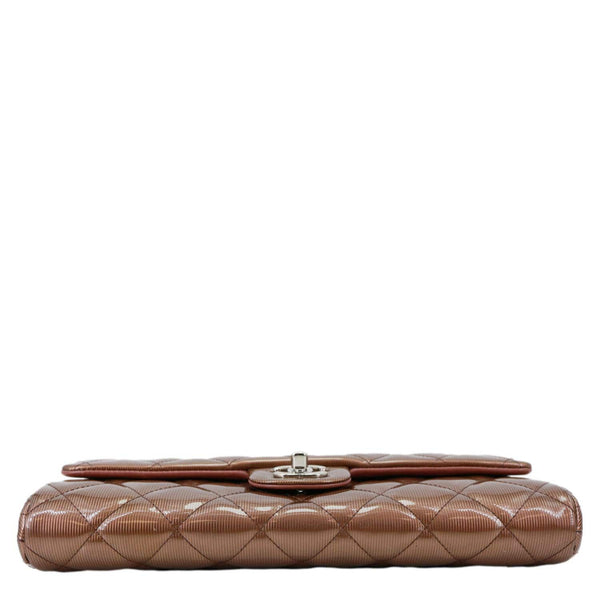 CHANEL Classic Flap Quilted Striated Patent Leather Shoulder Bag Bronze