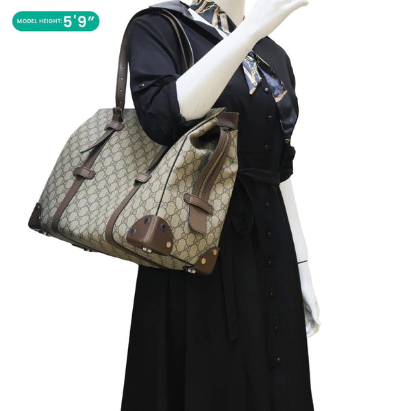 GUCCI Buckle GG Supreme Canvas Tote Shoulder Bag Beige 626356