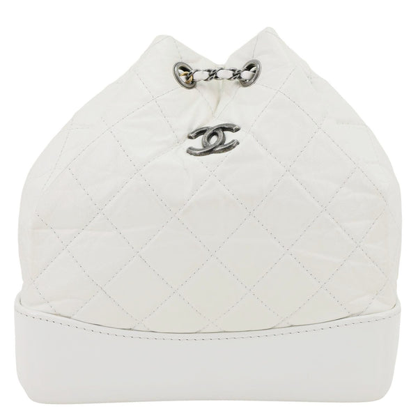 CHANEL Gabrielle Small Quilted Aged Calfskin Leather Backpack Bag White