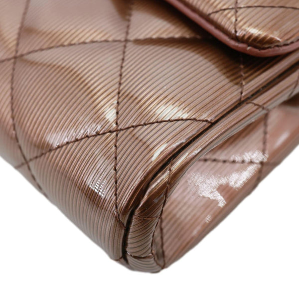 CHANEL Classic Flap Quilted Striated Patent Leather Shoulder Bag Bronze