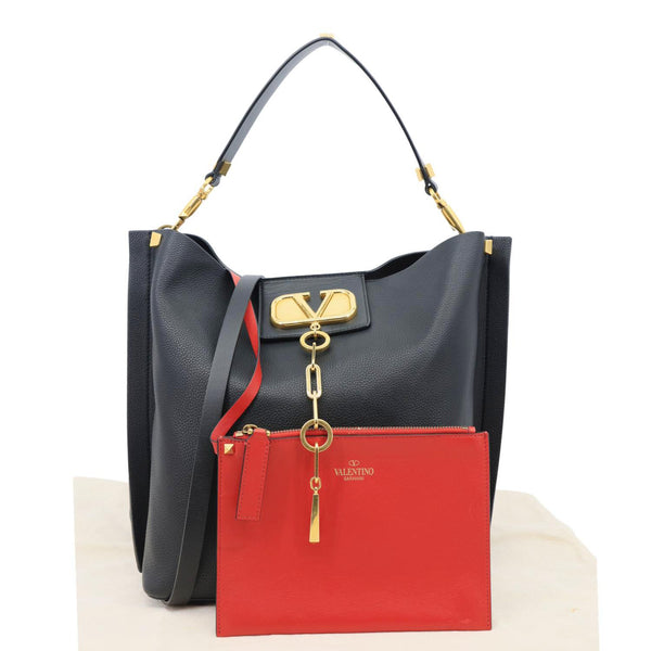 VALENTINO Garavani Vlogo Escape Grainy Calfskin Leather Hobo Bag Black