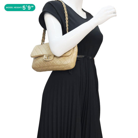 CHANEL Precious Jewel Single Flap Jumbo Leather Shoulder Bag Gold