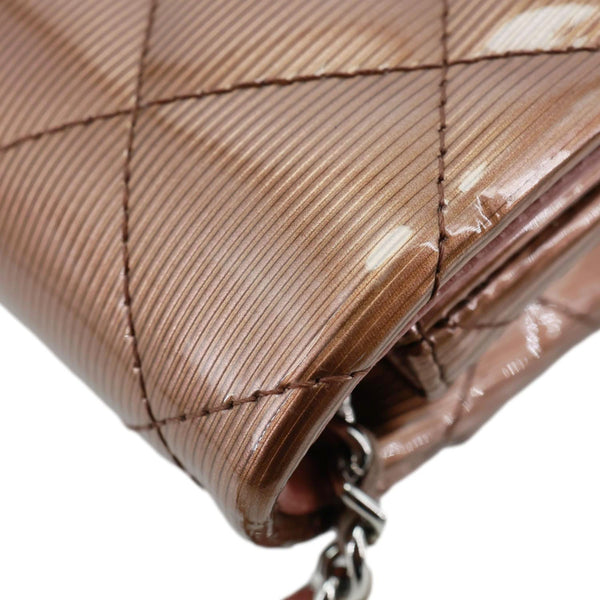 CHANEL Classic Flap Quilted Striated Patent Leather Shoulder Bag Bronze