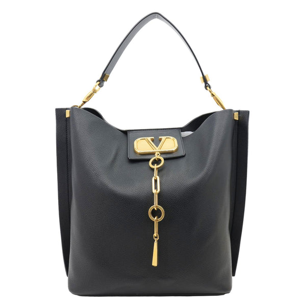 VALENTINO Garavani Vlogo Escape Grainy Calfskin Leather Hobo Bag Black