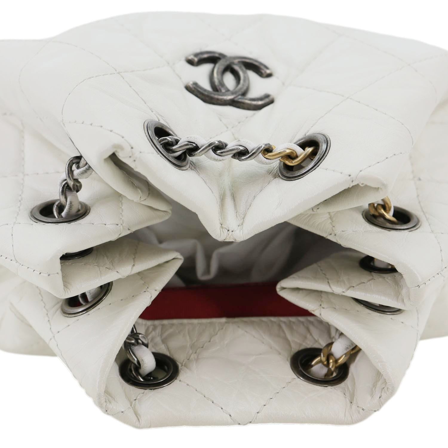 CHANEL Gabrielle Small Quilted Aged Calfskin Leather Backpack Bag Whit