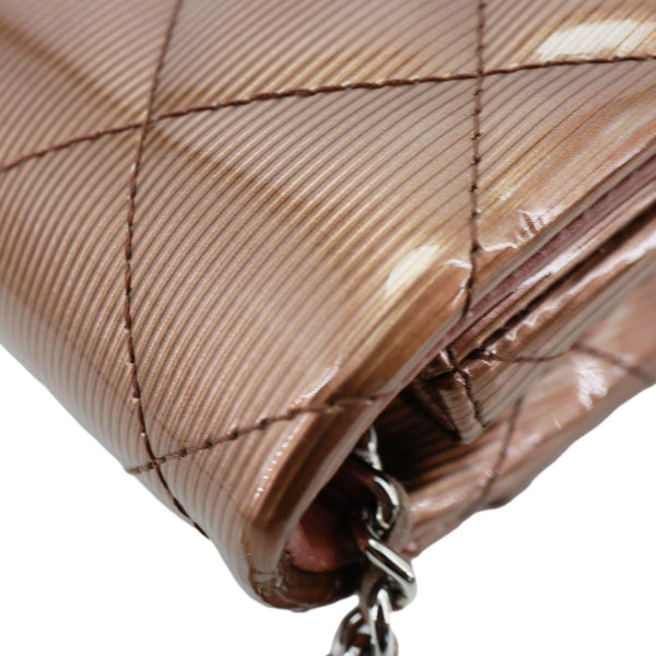 CHANEL Classic Flap Quilted Striated Patent Leather Shoulder Bag Bronze