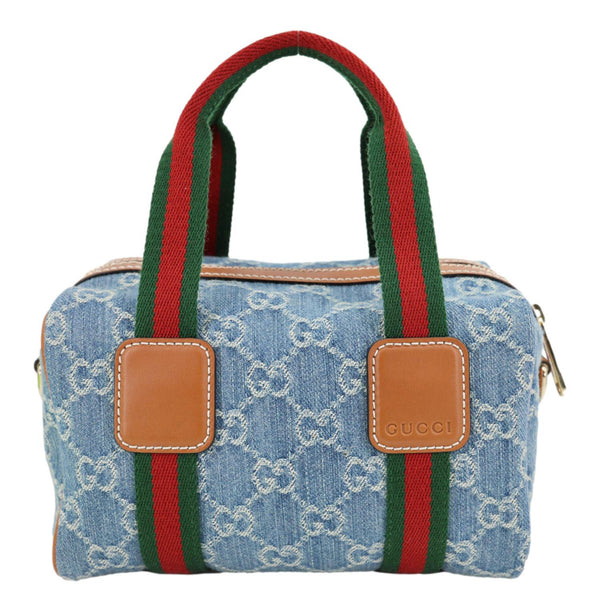 GUCCI Mini GG Denim Calfskin Web Satchel Bag Light Blue 859975