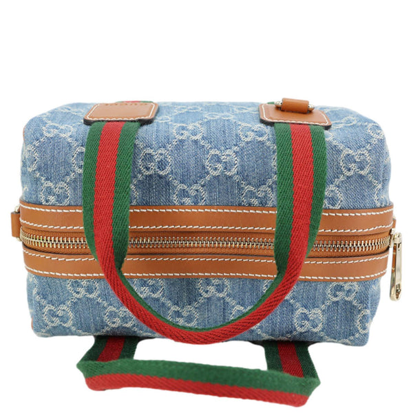GUCCI Mini GG Denim Calfskin Web Satchel Bag Light Blue 859975