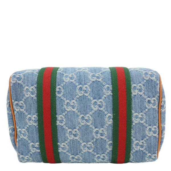 GUCCI Mini GG Denim Calfskin Web Satchel Bag Light Blue 859975