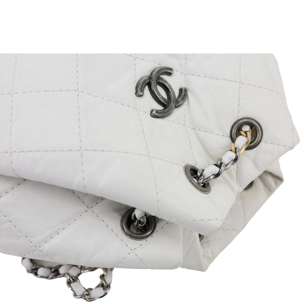 CHANEL Gabrielle Small Quilted Aged Calfskin Leather Backpack Bag White