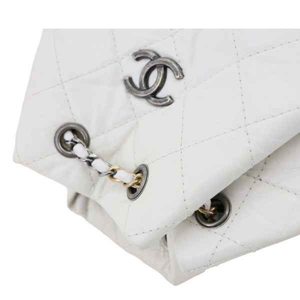CHANEL Gabrielle Small Quilted Aged Calfskin Leather Backpack Bag White