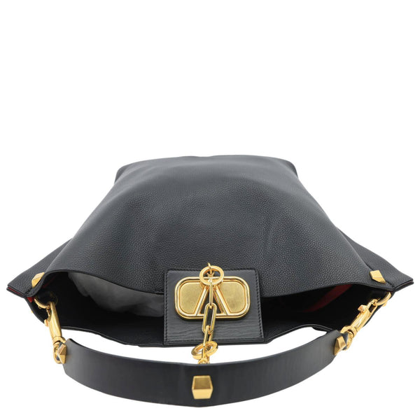 VALENTINO Garavani Vlogo Escape Grainy Calfskin Leather Hobo Bag Black