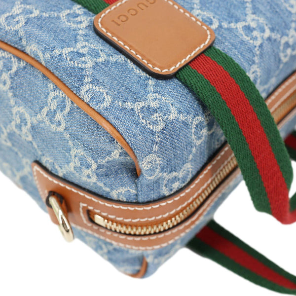 GUCCI Mini GG Denim Calfskin Web Satchel Bag Light Blue 859975