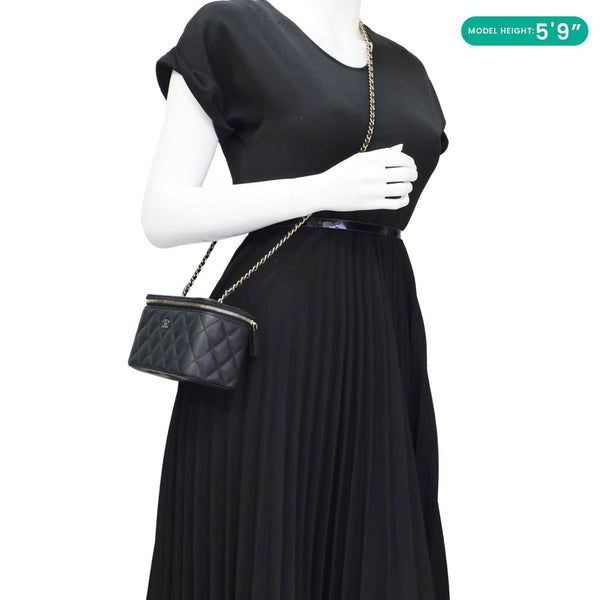 CHANEL Classic Small Quilted Caviar Leather Chain Vanity Case Black