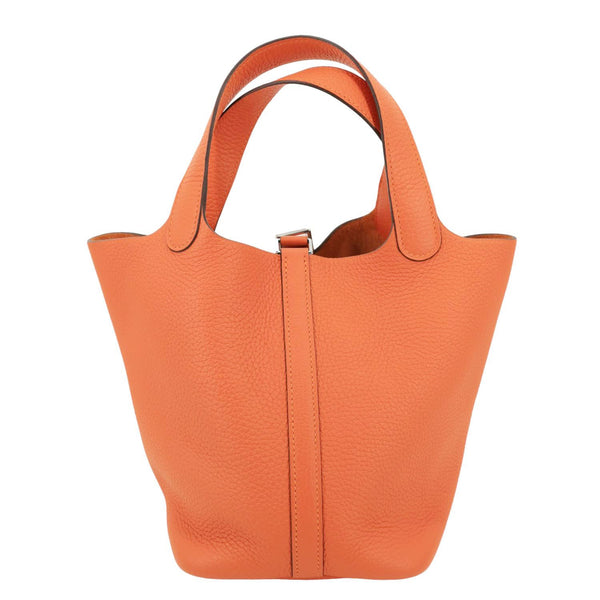 HERMES Picotin Lock 18 Taurillon Clemence Leather Hobo Bag Orange Orange