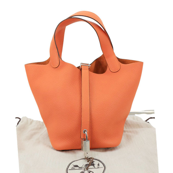 HERMES Picotin Lock 18 Taurillon Clemence Leather Hobo Bag Orange Orange