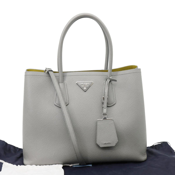 PRADA Double Handle Saffiano Leather Tote Bag Grey