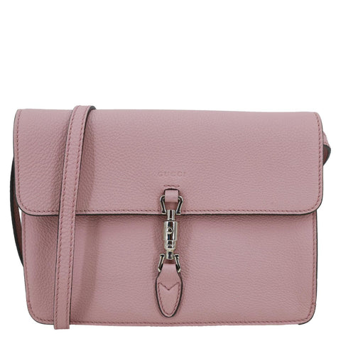 GUCCI Soft Jackie Flap Pebbled Leather Crossbody Bag Pink 364435