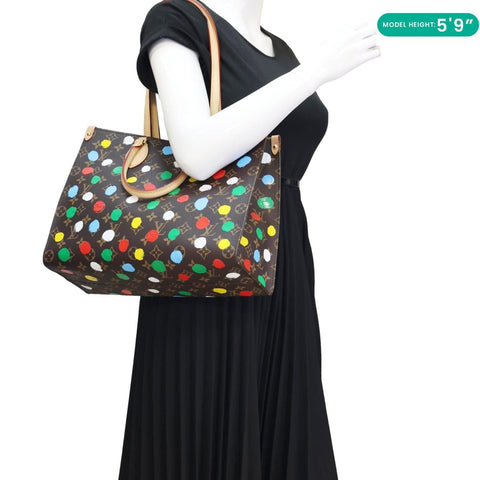 LOUIS VUITTON x Yayoi Kusama Onthego MM Monogram Canvas Shoulder Bag Brown