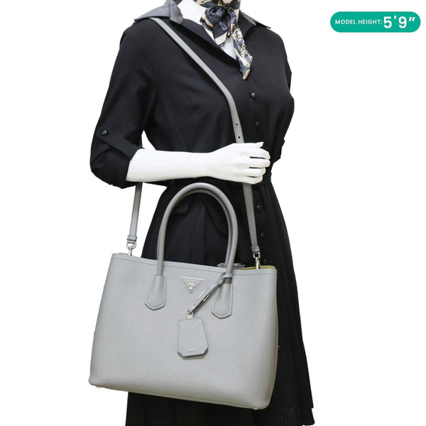 PRADA Double Handle Saffiano Leather Tote Bag Grey