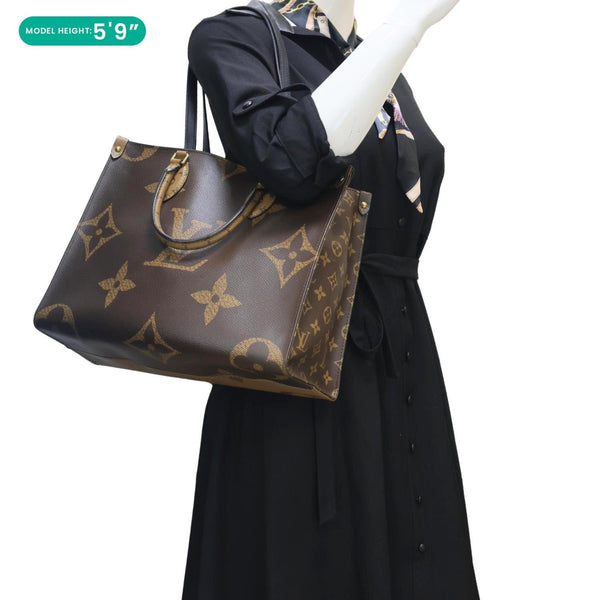 LOUIS VUITTON Onthego MM Giant Monogram Reverse Canvas Tote Bag Brown
