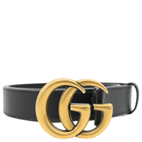 GUCCI GG Buckle Marmont Thin Leather Belt Size 90.36 Black 414516