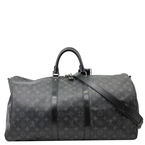 LOUIS VUITTON Keepall 55 Bandouliere Monogram Eclipse Travel Bag Black
