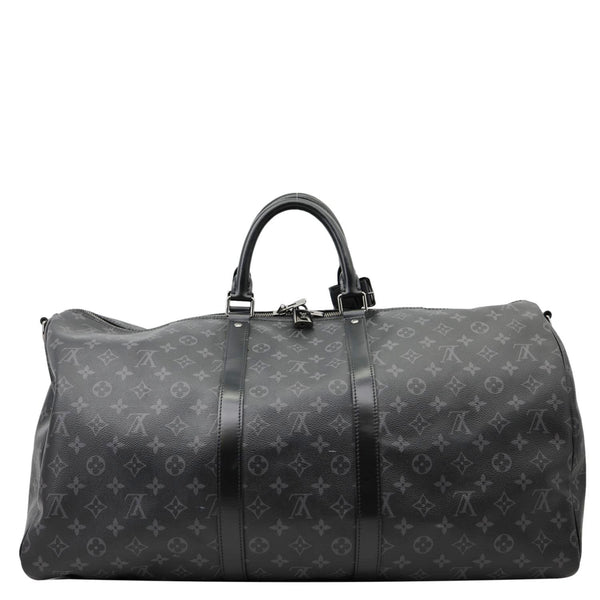 LOUIS VUITTON Keepall 55 Bandouliere Monogram Eclipse Travel Bag Black