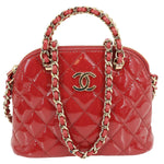 CHANEL Coco Quilted Calfskin Patent Leather Clutch With Chain Red