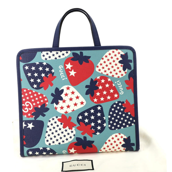 GUCCI Children's Strawberry Star Canvas Tote Bag Blue 605614