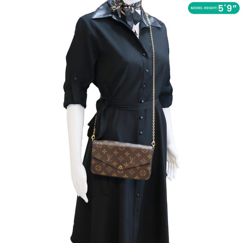 LOUIS VUITTON Felicie Pochette Monogram Canvas Crossbody Bag Brown