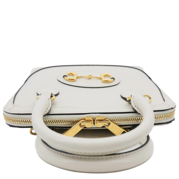 GUCCI Horsebit 1955 Small Leather Top Handle Bag White 621220