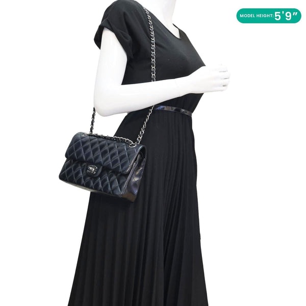 CHANEL Classic Double Flap Leather Shoulder Bag Black 18456520
