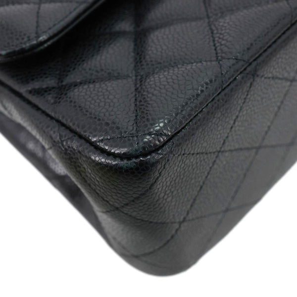 CHANEL Classic Double Flap Jumbo Quilted Caviar Leather Shoulder Bag Black