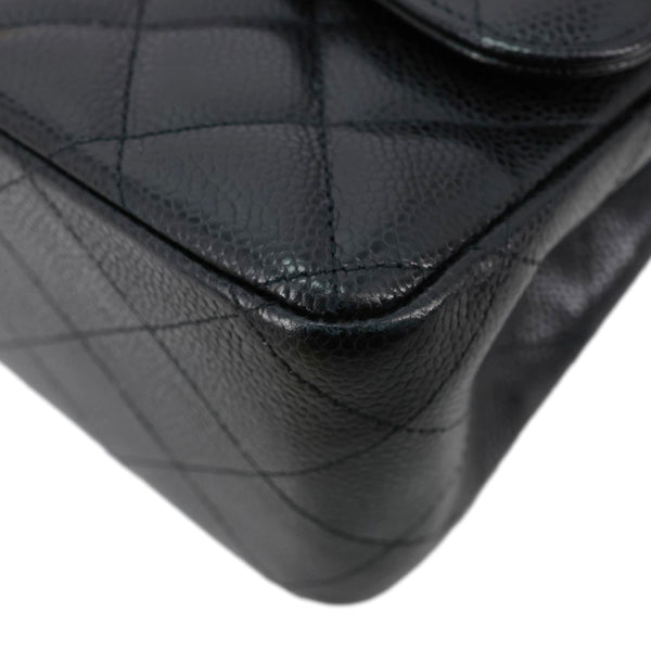 CHANEL Classic Double Flap Jumbo Quilted Caviar Leather Shoulder Bag Black