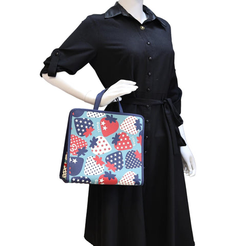 GUCCI Children's Strawberry Star Canvas Tote Bag Blue 605614