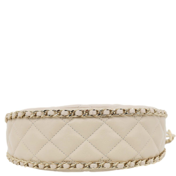 CHANEL Moon Small Quilted Lambskin Leather Hobo Bag Off White