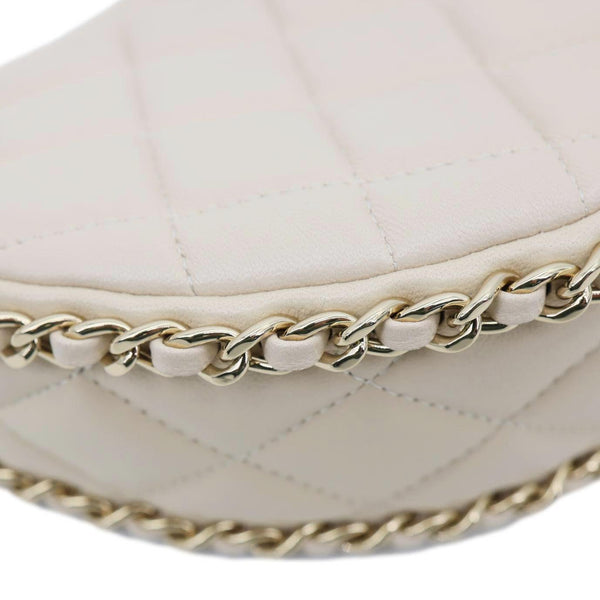 CHANEL Moon Small Quilted Lambskin Leather Hobo Bag Off White