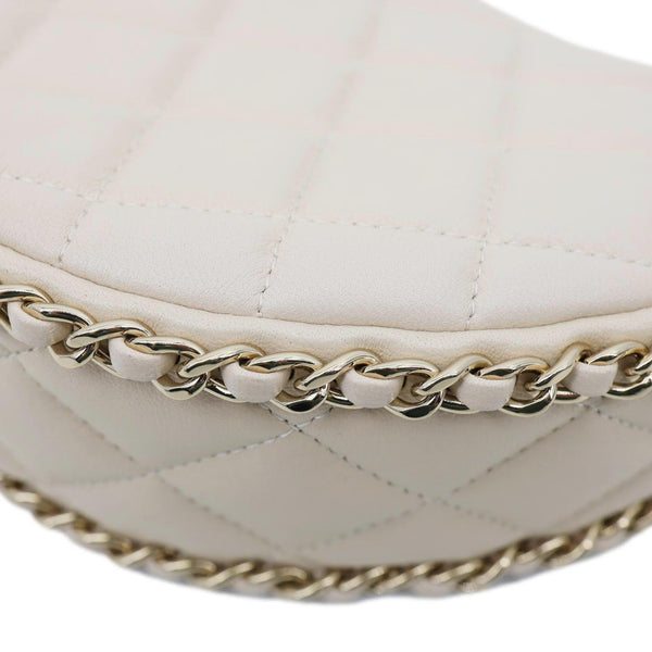 CHANEL Moon Small Quilted Lambskin Leather Hobo Bag Off White