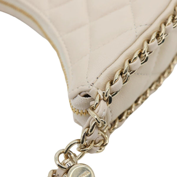 CHANEL Moon Small Quilted Lambskin Leather Hobo Bag Off White