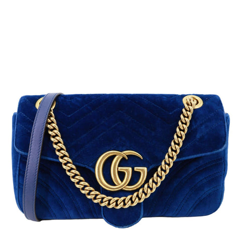 GUCCI GG Marmont Small Matelasse Velvet Shoulder Bag Blue 443497