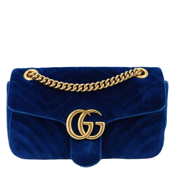 GUCCI GG Marmont Small Matelasse Velvet Shoulder Bag Blue 443497